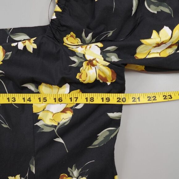 Teri Jon By Rickie Freeman Midi Dress 16 Black Yellow Roses Tiered Summer - Picture 13 of 16